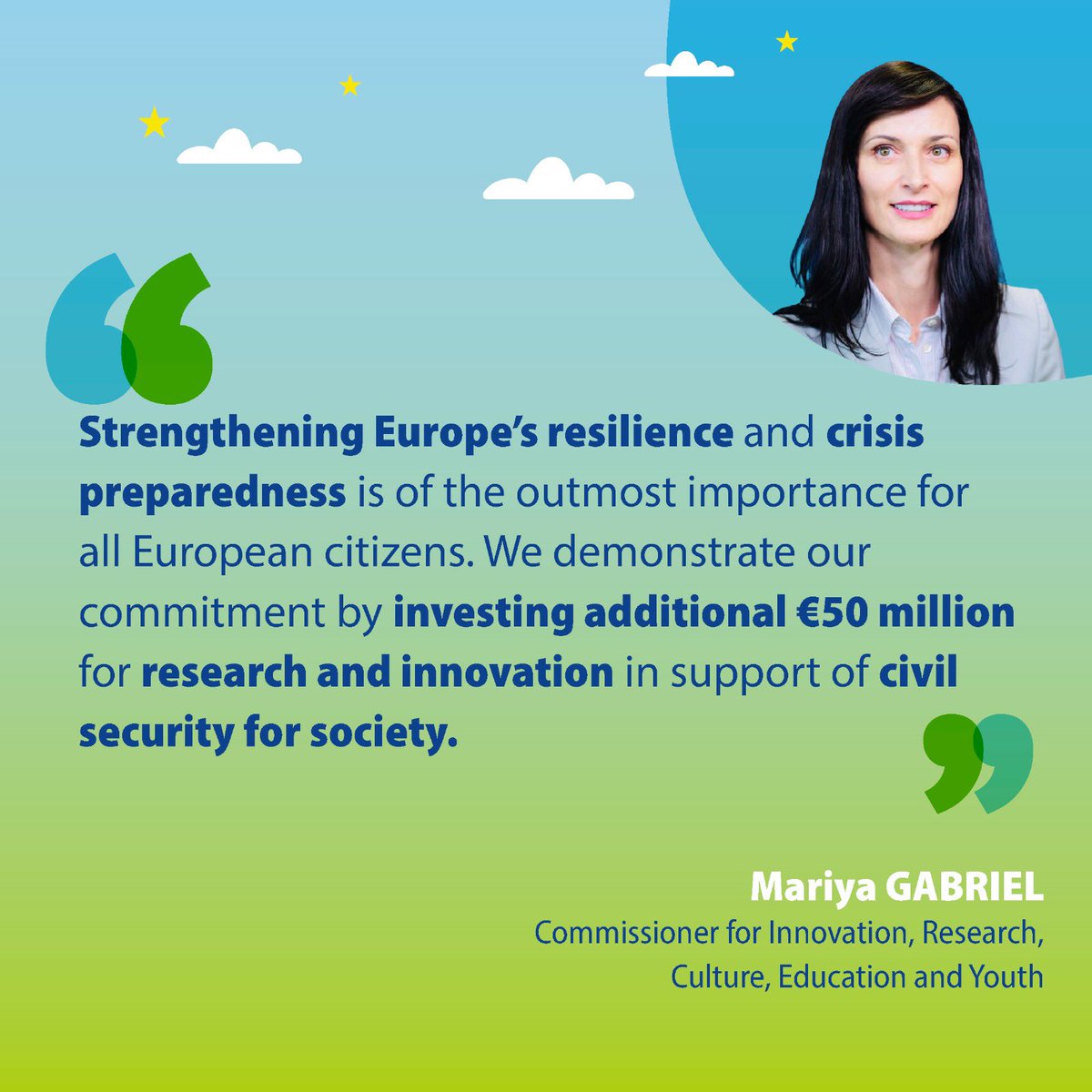 GabrielMariya's tweet photo. 📣Today, we adopted the @HorizonEU Work Programme 2023-2024 amendment, thus increasing #research &amp; #innovation budget to:

🎯Reinforce civil security for society
💡Promote 🌍 leadership in renewable energy

Let's make Europe more secure &amp; resilient!

More👉https://t.co/ri1M4lqLtk https://t.co/JnIhhc3P0A