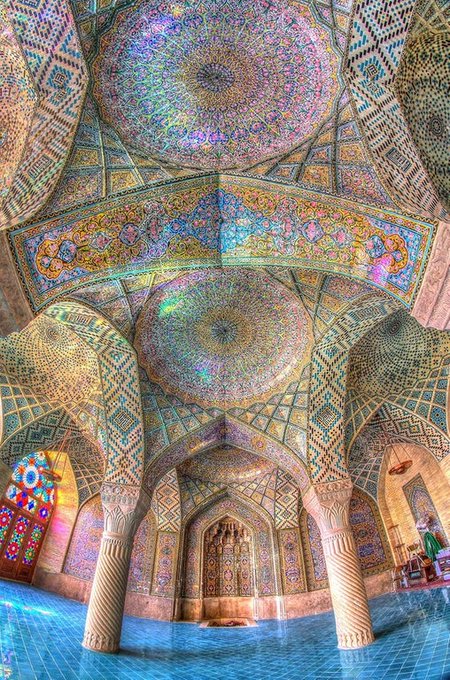 The Nasir al-Mulk Mosque, also known as the Pink Mosque, is located in Shiraz, Iran and got its name from the usage of considerable pink colour tiles for its interior design [read more: ow.ly/emBl50uv218]
