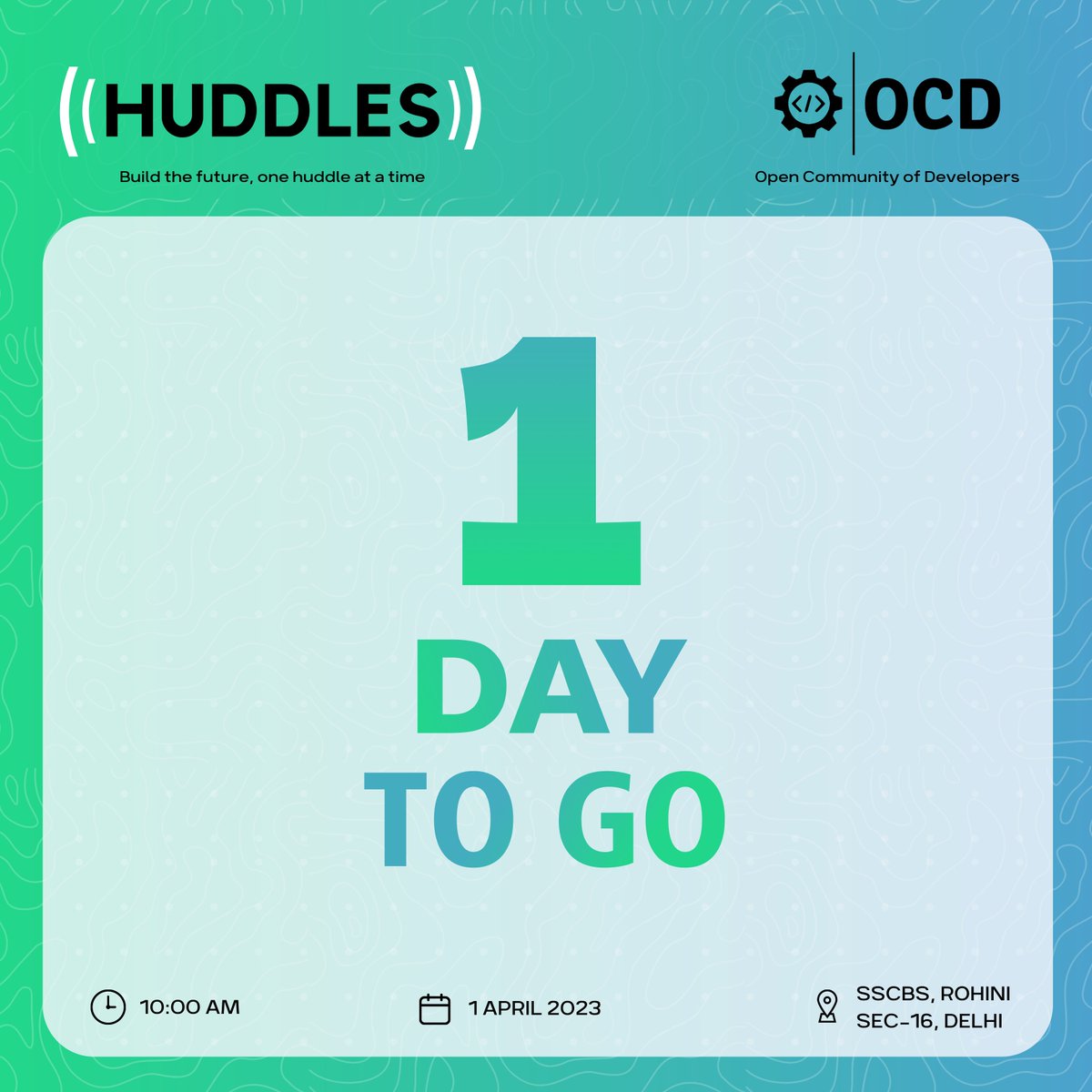 OCD_India's tweet photo. Only 1️⃣ DAY TO GO !!!
We are excited to see you all at #HuddlesbyOCDIndia Meetup tomorrow. 🥳🤩
#Jetbrains #OCDIndia #Elastic #Deepfence #HackCBS https://t.co/zU8b7UwhaR