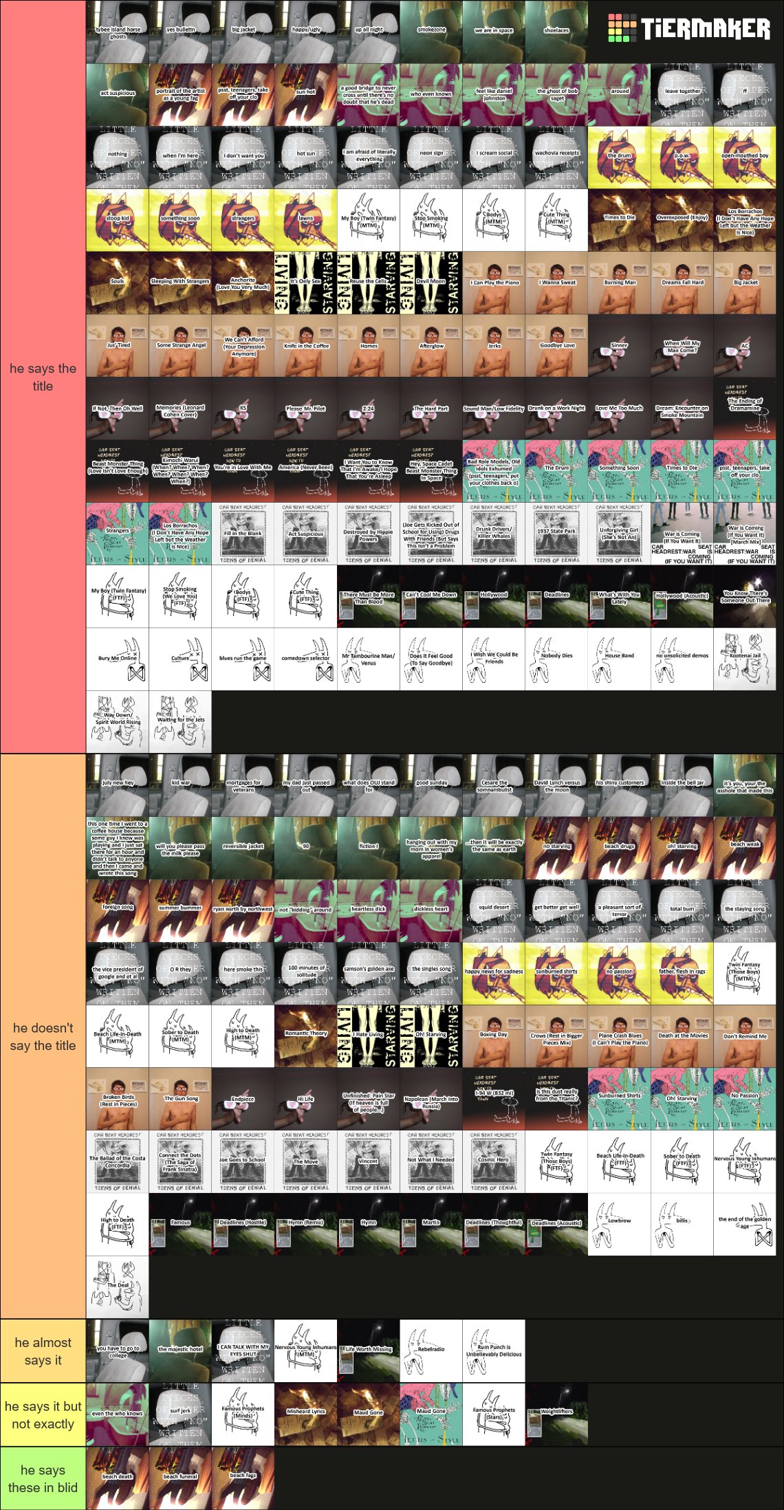 car seat factrest on Twitter "car seat headrest tier list based on if