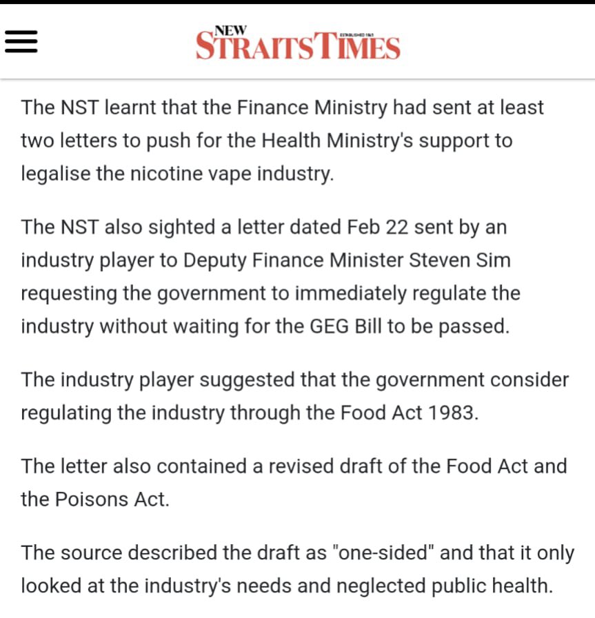 rafidah72's tweet photo. Saya nak tanya MOF, mengapa memberi ruang CAMPURTANGAN industri nikotin/vape - Lepas Itu MENGGESA KKM keluarkan daripada akta racun. Nak masuk akta mana? Akta makanan? Ia makanan???

Kalau nak buat begini, LULUSKAN GEG dahulu. Sekali sekala mungkin boleh fikir kesihatan rakyat. https://t.co/k651LIaKkh