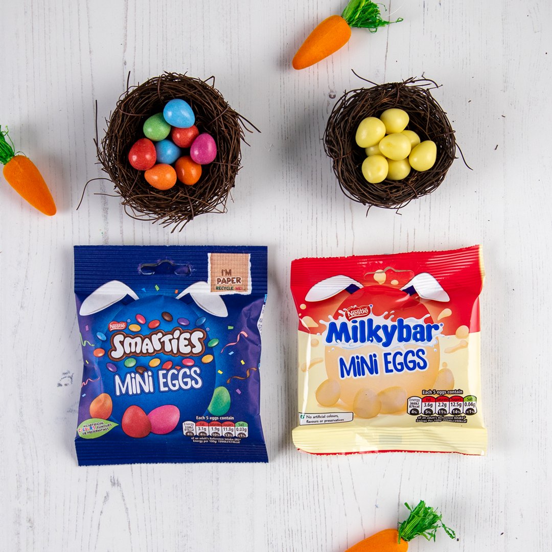 Which mini eggs are you hoping the #Easter Bunny leaves for you next weekend? 🐰🍫 Reply: 💙 for Smarties ❤️ for @MilkybarUKI