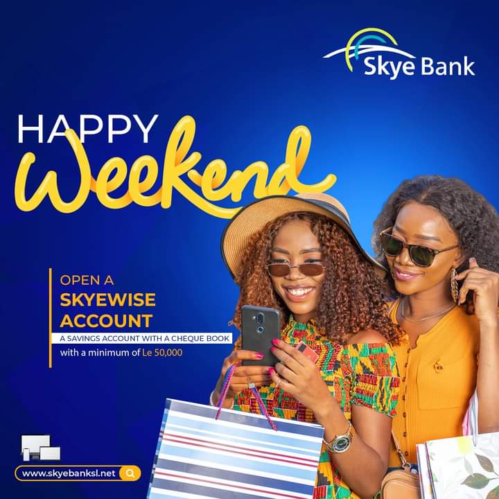 SkyeBankSalone's tweet photo. Its the weekend!#TGIF 
Our Skyewise account has the unique feature of allowing holders have cheque books so they do not need to come to the bank to withdraw funds.
Open a Skyewise Account today and enjoy Current Account benefits.#SkyeBank #Expandingyourworld #SaloneTwitter https://t.co/KJNLLEmRUR