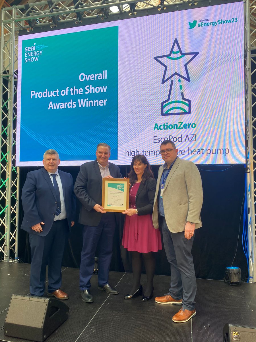 Our high temperature heat pump technology, the EscoPod won the Best Innovative Product AND The Product of the Show Award at the 2023 Product of the Show Awards! Thank you to the judges for this honour – we are thrilled! #EnergyShow23
