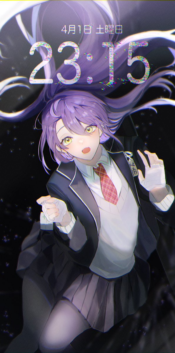 genderswap (mtf) genderswap solo long hair purple hair necktie red necktie  illustration images