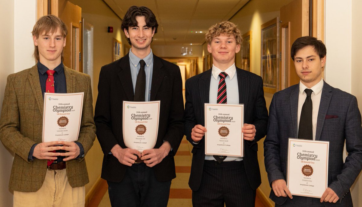 AmpleforthColl's tweet photo. Chemistry Olympiad Success! Congratulations to Akshay for his gold award, Grace, Kimi and Josefine for silver and Alex, Lysander, Fritz and Patrick for bronze – terrific results! #compassforlife https://t.co/UOyIQckWjM