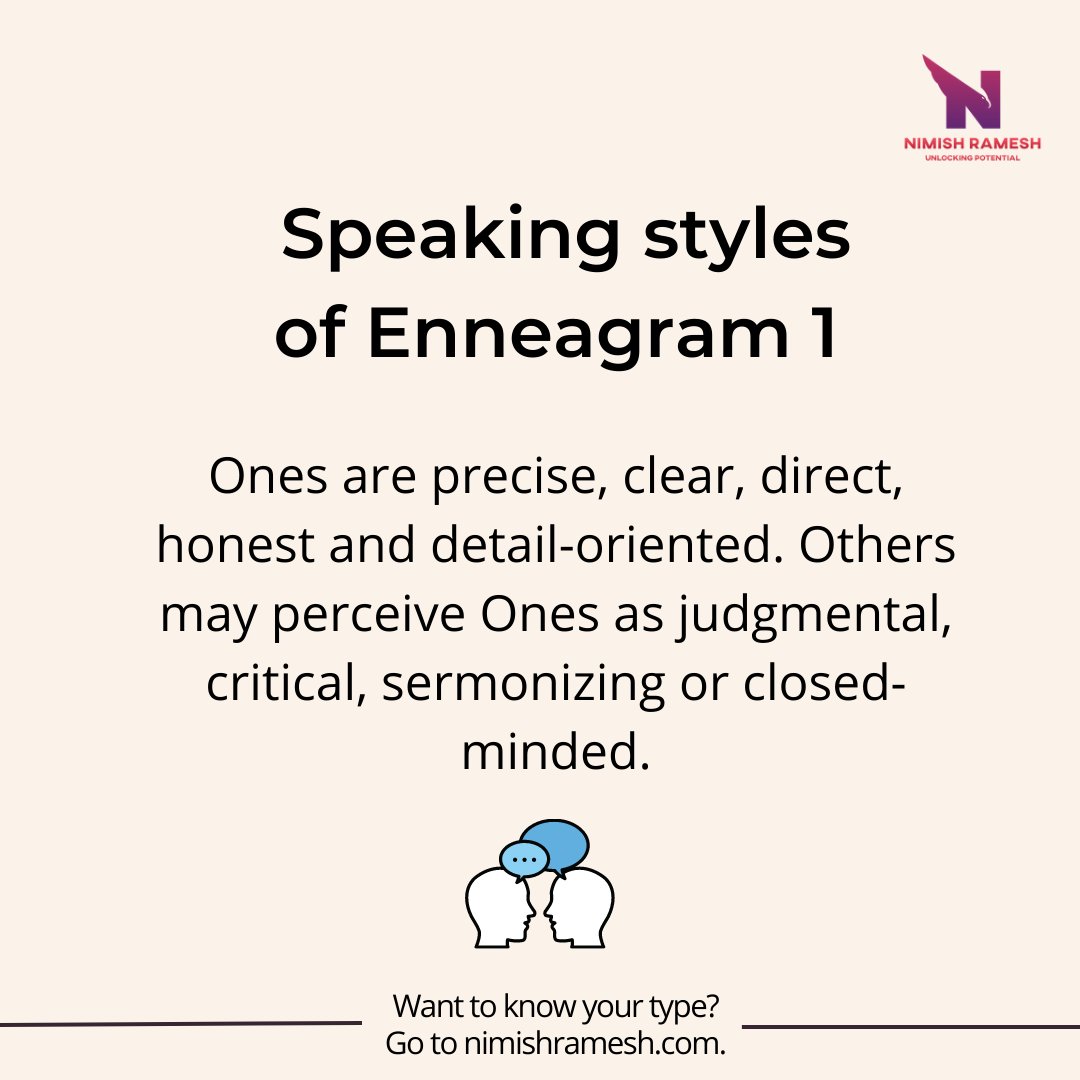They may be critical of themselves and others, and their speech may reflect this, with a tendency to be judgmental or corrective.

#enneagramtool #personalitytraits #knowpeople #reality #nimishramesh #lifecoachnimishramesh #passion #lifepurpose