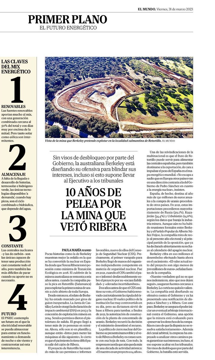 El Gobierno de PSOE y Podemos impide que se extraiga el uranio que tenemos en Salamanca, un proyecto que favorecería la soberanía energética de España y traería cientos de empleos y prosperidad a una zona despoblada como ésta.

Que deje paso la izquierda.

Lo haremos nosotros 🇪🇸