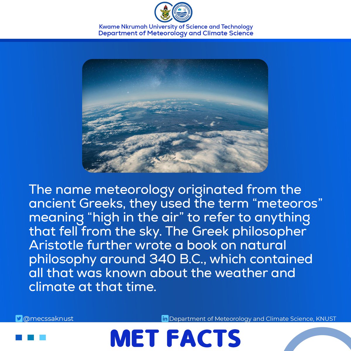mecssaknust's tweet photo. [MET FACTS]
DAY 02

"The Origin of Meteorology"

#EarlyWarningEarlyAction | #MetFacts https://t.co/Wm6sdYs8Sa