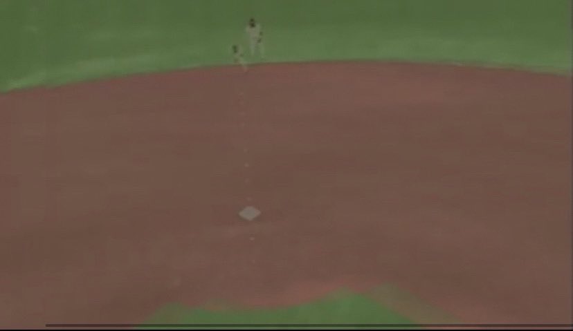 PathoslabTweets's tweet photo. @CMarkezinis @mike_petriello here is his starting position overlayed with the path of the ball (which came from home plate) so you know the line is straight. tell me, which side of the line is he on? https://t.co/vHc1CZHSmD