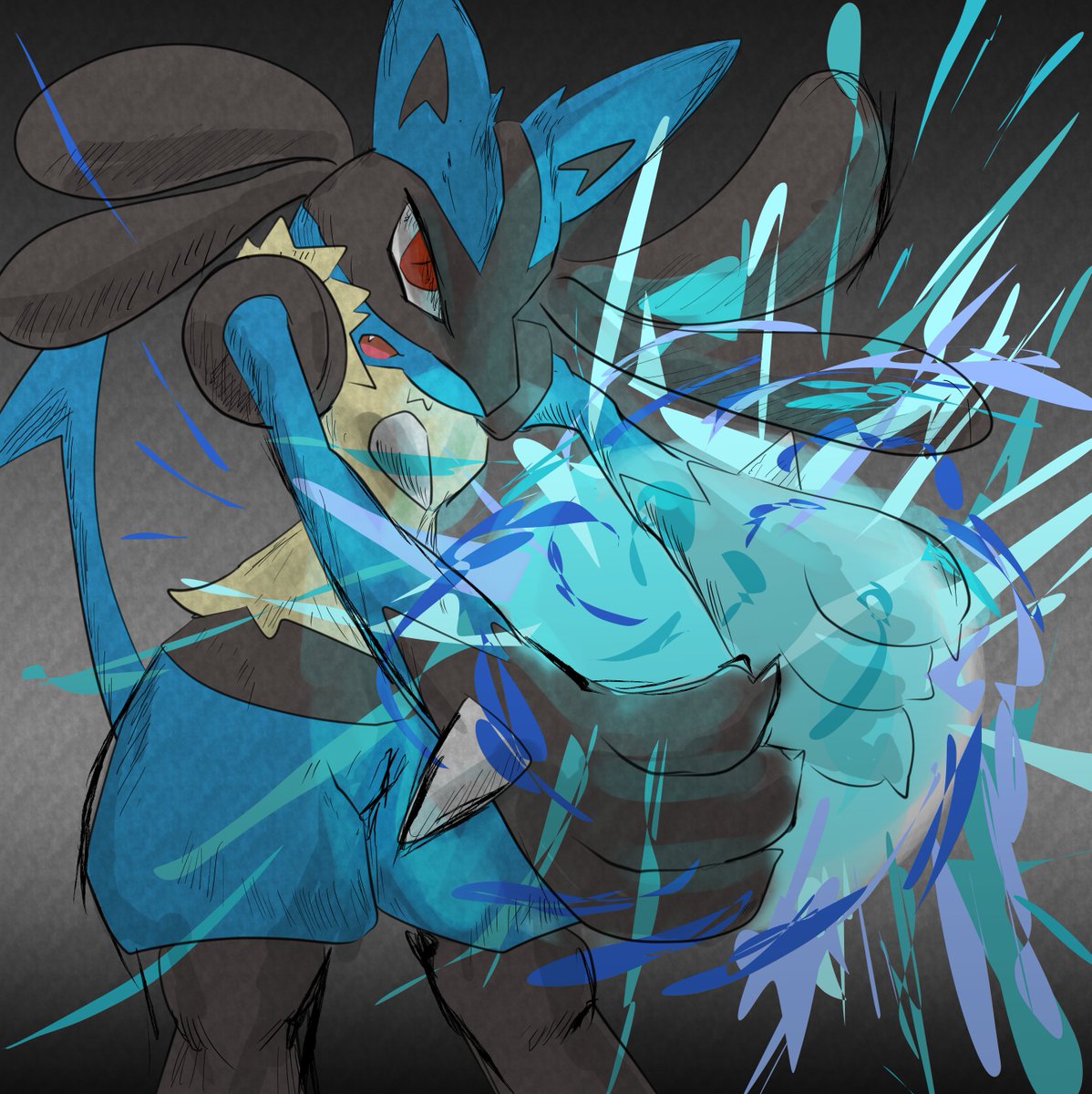 lucario pokemon (creature) solo spikes furry red eyes yellow fur 1other  illustration images
