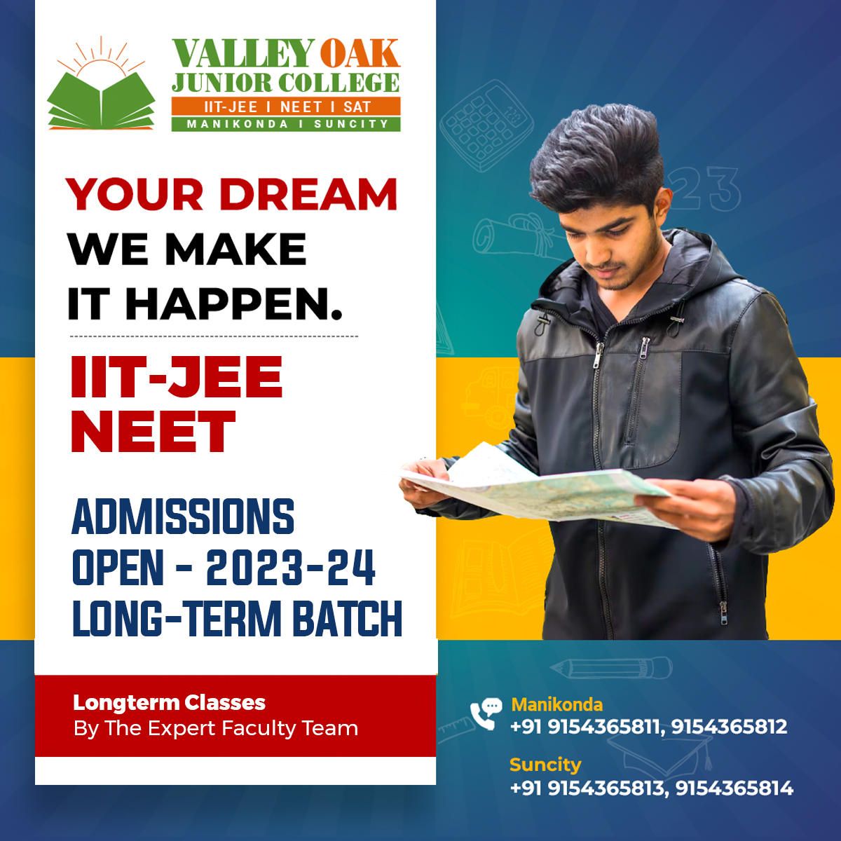 ValleyOak_'s tweet photo. Looking to crack the #IIT_JEE or #NEET & make your dream of become true? Look no further! Our long term classes taught by expert faculty will help you achieve your goals. #AdmissionsOpen - 2023-24
#ValleyOak #JuniorCollege #Inter_IIT_JEE #Inter_NEET #RegisterNow #SAT #Admissions https://t.co/wkIuXkzj0u