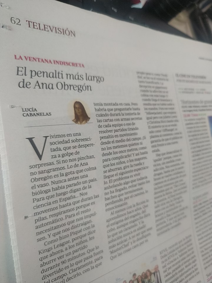 Hay que desacralizar el spoiler. Nos someten, nos drogan, hasta que lo asombroso se vuelve cotidiano. Todo por evitar el aburrimiento. 

También hablo de Ana Obregón, la Kings League de Piqué y Yellowjackets.

Mi columna semanal en las páginas de ABC
google.com/amp/s/www.abc.…