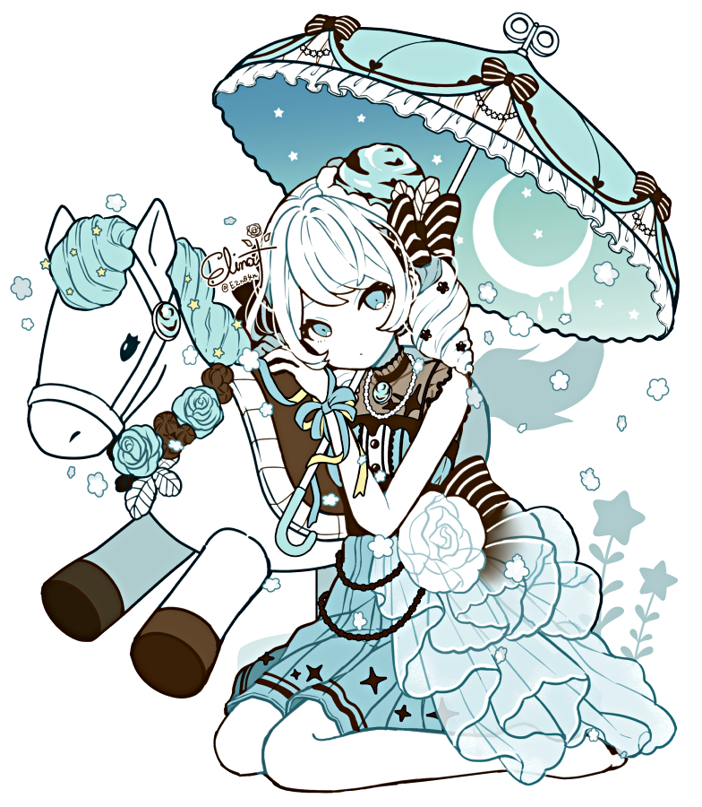 1girl umbrella solo blue eyes dress bow flower  illustration images