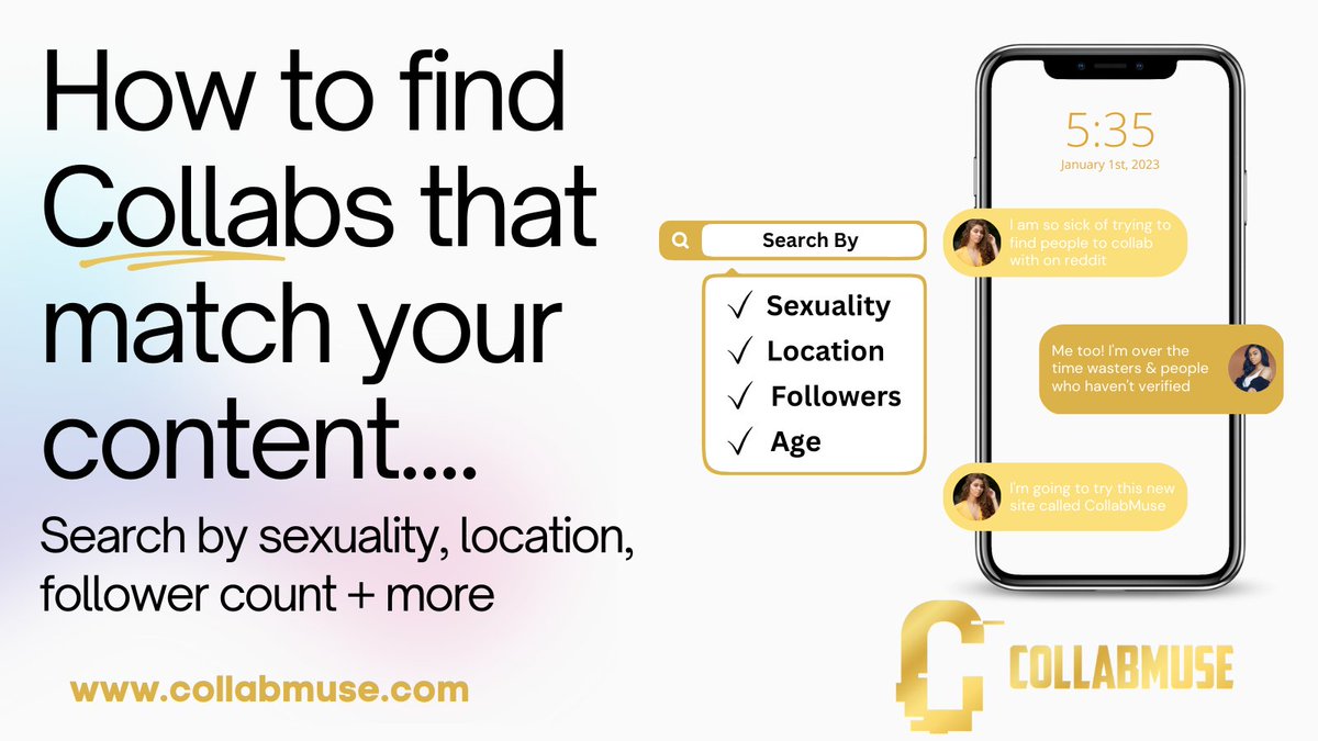CollabMuse's tweet image. Our mission is simple: we want you to stop spending hours searching through social media trying to find someone who’ll collaborate with you on your OnlyFans account. 

Come and set up your FREE account collabmuse.com

#CollabMuse #ContentCreator #Collab #onlyfanscollab