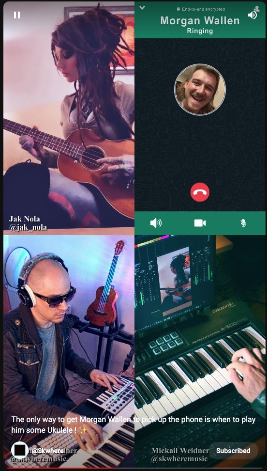 weidner_music's tweet photo. The only way to get @MorganWallen to pick up the phone is to bring @nola_jak and her ukulele. 
#ukulele #electro #remix #groupcall #jamming 

https://t.co/Tpu2FXwCZL https://t.co/gIrX7TzUcn