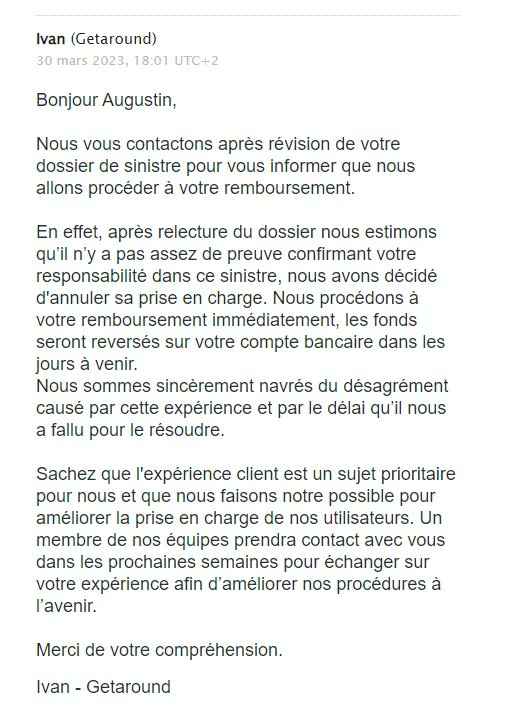 ugustindv's tweet photo. Incroyable retournement de situation, Getaround va finalement me rembourser mes deux litiges ! (725€ en tout)
Bravo @LisePressac, ça a du sûrement beaucoup aidé !
(mais malgré ça, plus jamais je retourne dessus) https://t.co/cVNB7anWSk