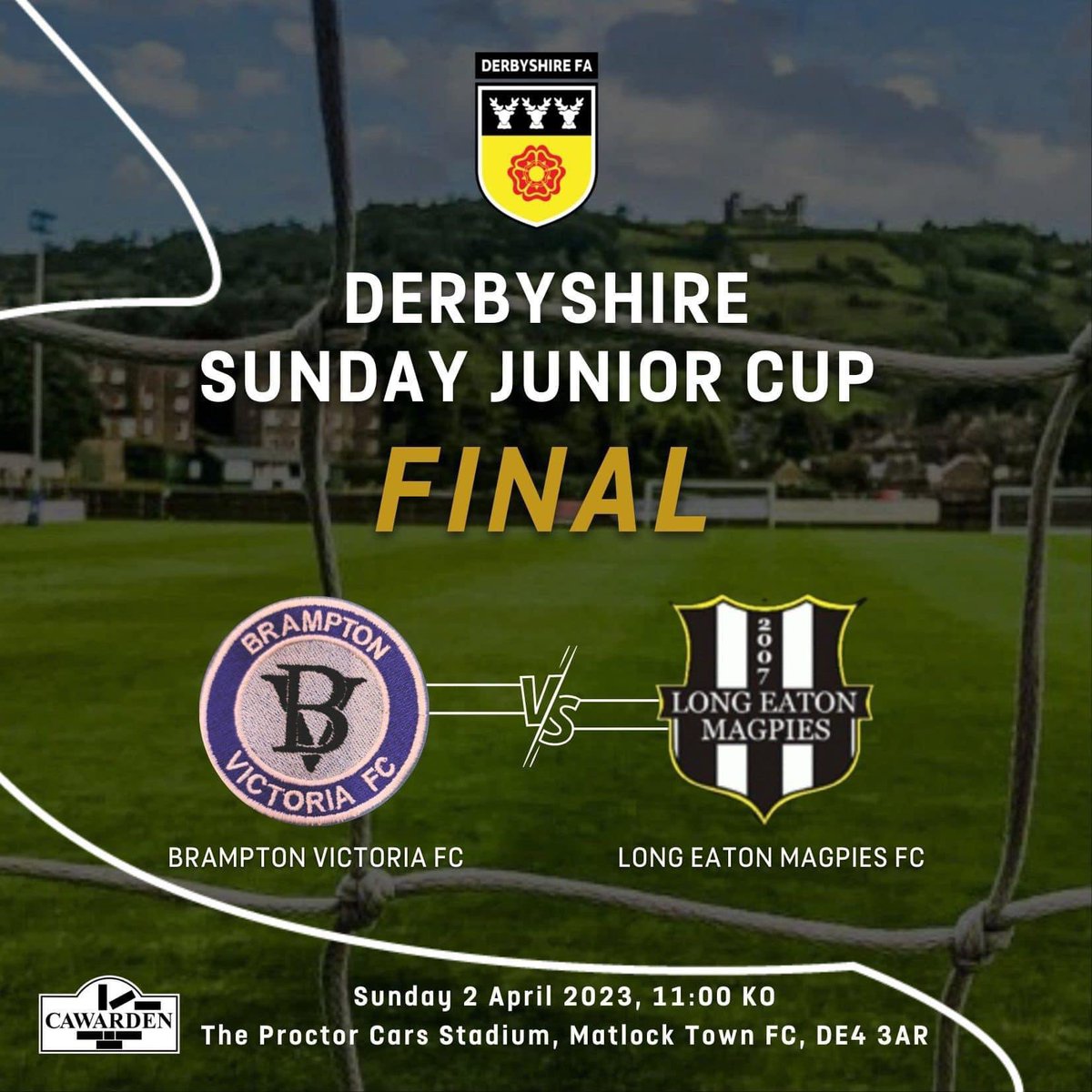 Just a reminder that <a href="/MagpiesLE/">LongEatonMagpies</a> are in the Derbyshire FA Sunday Junior cup final at Matlock Town this Sunday
Kick off is at 11:00
It would be great to see as much support there from the officials, clubs and players in our league.
Standard tickets are £5 and £3 concessions