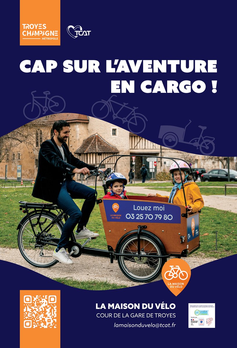 CAP SUR L'AVENTURE EN #CARGO 🚲👨‍👧‍👦
➡️ bit.ly/TCM_MaisonduVe…
Vous pouvez louer, dès aujourd'hui, des vélos cargos à assistance électrique à la Maison du #Vélo. #TCM a fait l'acquisition de 6 modèles pour emmener toute la famille en #balade. 1/4 #troyeschampagnemetropole
