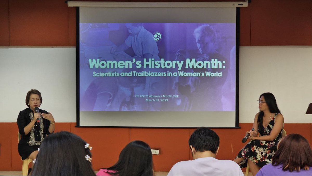 updcsfstc's tweet photo. HAPPENING NOW: Dr. Cynthia Saloma and Mx. Jandeil Roperos sit down with the attendees of the talk for a short Q&amp;A.

Join us here at the 📍CS Admin Auditorium!

#WomensHistoryMonth
#AbanteBabae https://t.co/i1Sdq5L9sH