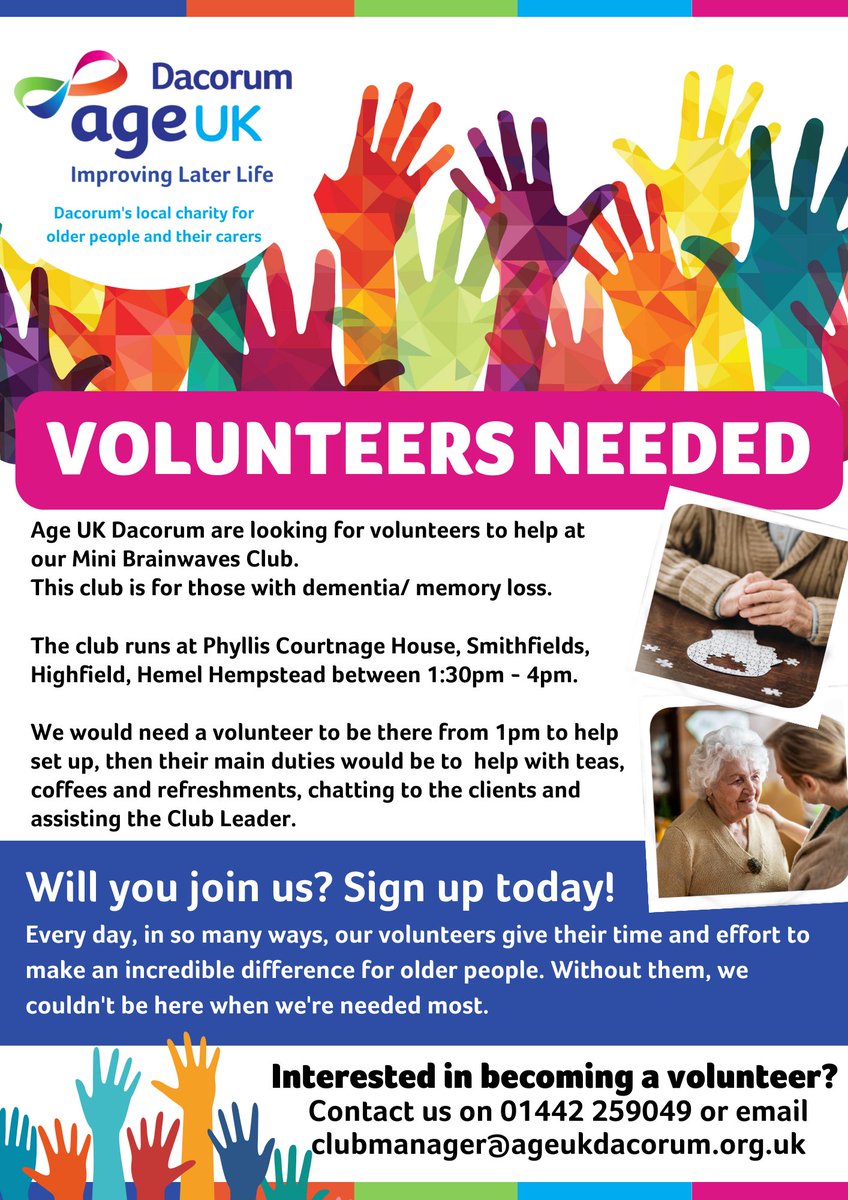 ✨VOLUNTEERS NEEDED✨
For our Mini Brainwaves Club!🧠
#volunteers #volunteering #signup #ageuk #dacorum
See details below 👇