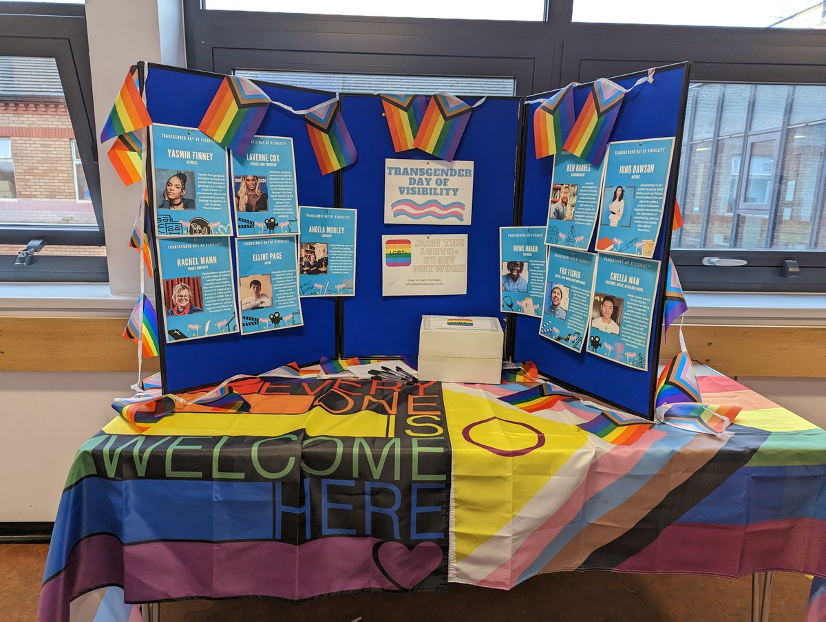 HarrogateNHSFT's tweet photo. Today is #internationaltransdayofvisibility ! We are delighted that one of our LGBT+ network members has created a display to raise awareness and celebrate trans activists and celebrities from around the world.

 Get involved: https://t.co/EjWZ3tdm5q https://t.co/TMo5GrU1dS