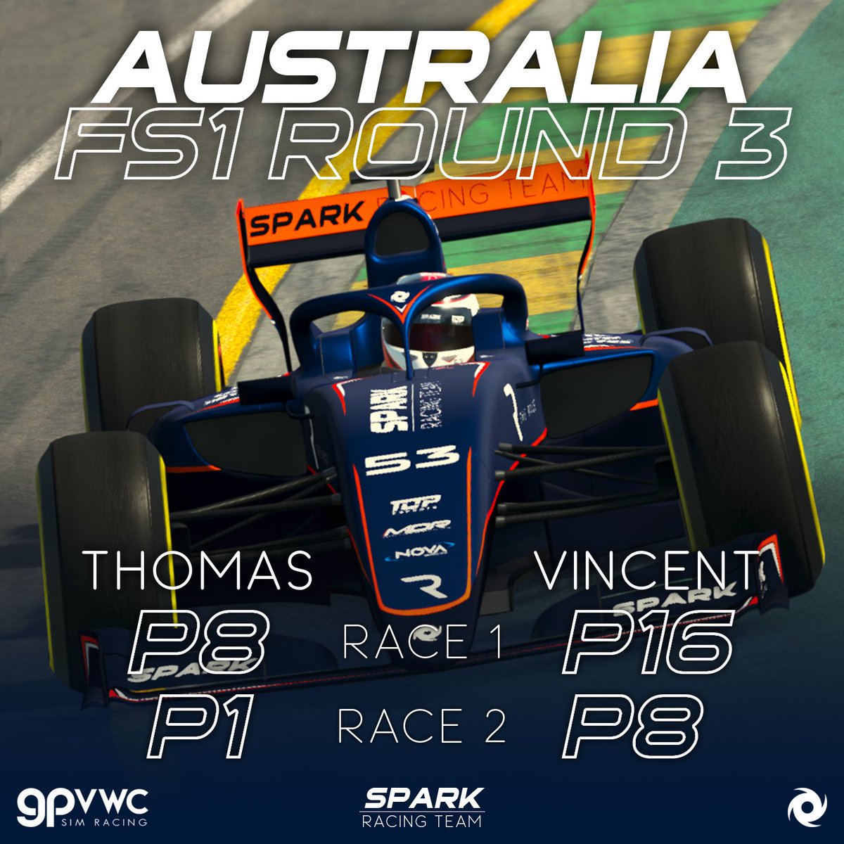 We take our first win in FS1! Thank you Tom, love you! #gpvwc #FS1 #simracing #esports #AustralianGP #AusGP