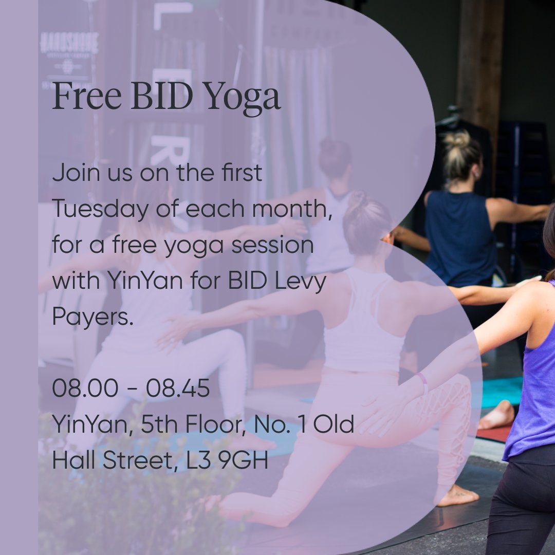 Start your April feeling energised with a free BID Yoga session! ☯️

Join us on Tuesday at 8am, as <a href="/YinYanUK/">YinYan</a> takes us through a 45-minute Hatha class (suitable for all levels)

BID Levy Payers can register free here → eventbrite.co.uk/e/free-bid-yog…