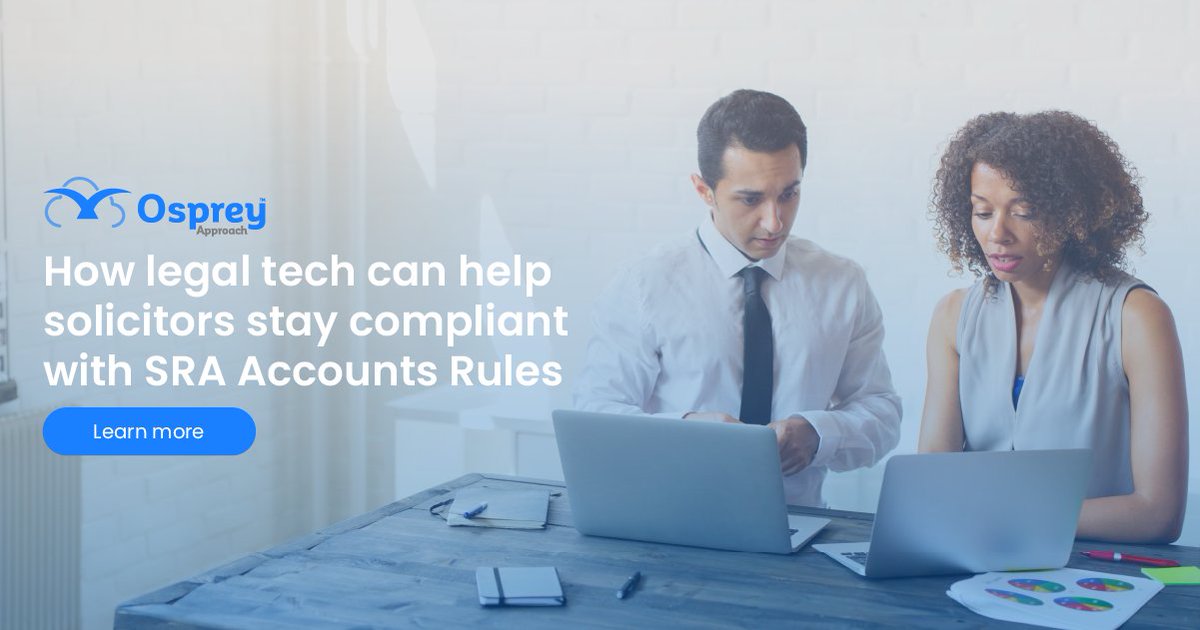 OspreyApproach's tweet photo. Can legal tech help you meet the SRA Account Rules? The simple answer is yes! Alex Simons from @TheLawFactory explains how you can utilise legal tech to stay compliant with the SRA:
https://t.co/8QpQxcDvm9
#legalsoftware #legaltech #compliance #SRA #legalaccounting #cashiers https://t.co/dn1DIfOUtw