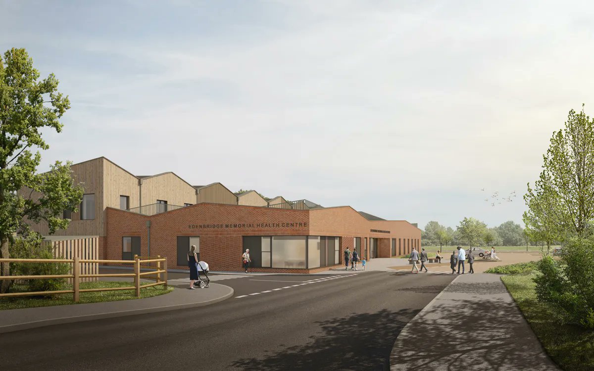 lsiarchitects's tweet photo. It’s exciting to see the form of the new Edenbridge Memorial Health Centre building, with alternating gables, really starting to take shape which shows how the building will become a landmark centre in #Edenbridge that residents can be proud of. @GallifordTry @NHSKentCHFT https://t.co/mKrxsXD36Q