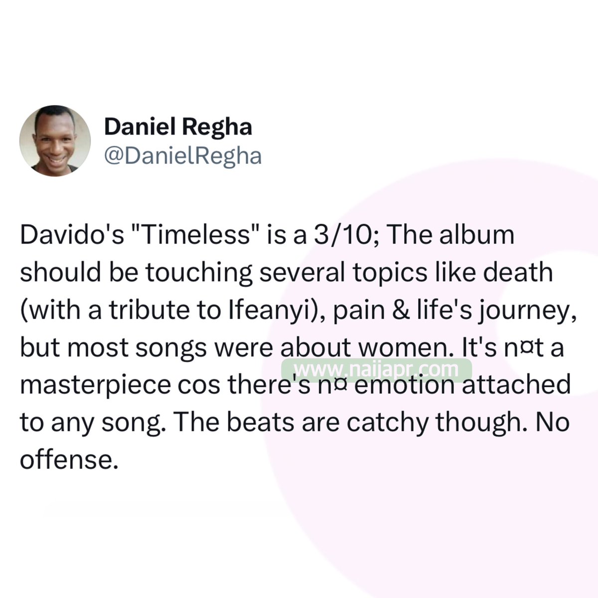 Naija_PR's tweet photo. Mr. Daniel shares his review on Davido’s ‘Timeless’ album https://t.co/3go8bOsXzv
