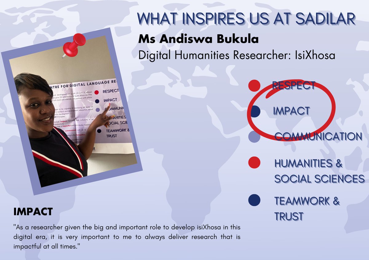 SADiLaR_ZA's tweet photo. IMPACT - Ms Andiswa Bukula
"It is very important to me to always deliver research that is impactful at all times."
#SADiLaR #RICH+T https://t.co/Nuqrj1t26L