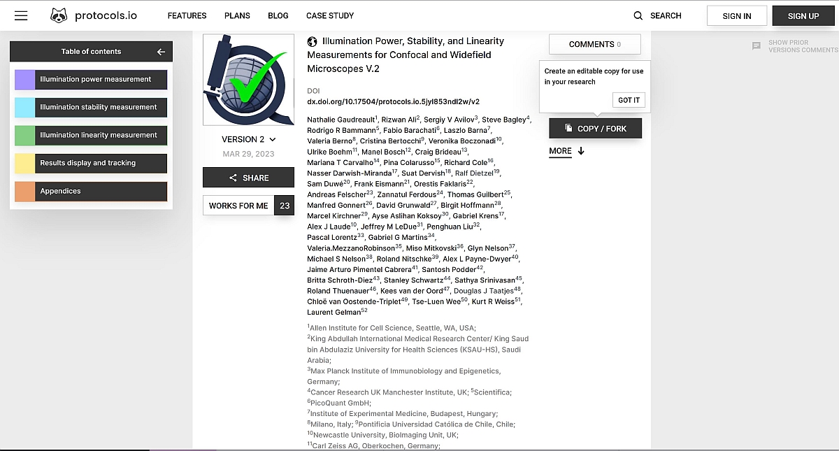 WG 1 - Illumination Power published its second version of the protocol 'Illumination Power, Stability and Linearity Measurements for Confocal and Widefield Microscopes'. The protocol is featured on protocols.io quarep.org/illumination-s…