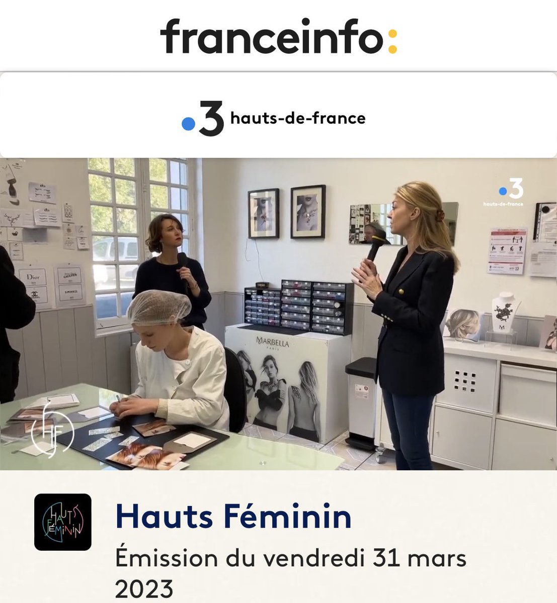 Je remercie vivement Marie Sicaud et <a href="/F3Picardie/">France 3 Picardie</a> pour ce beau reportage sur notre entreprise Marbella et M paris avec cette belle mise en lumière de son atelier de fabrication ✨bijoux de peau Made in <a href="/hautsdefrance/">Région Hauts-de-France</a> émission Hauts Féminin du 31 mars 

france3-regions.francetvinfo.fr/hauts-de-franc…