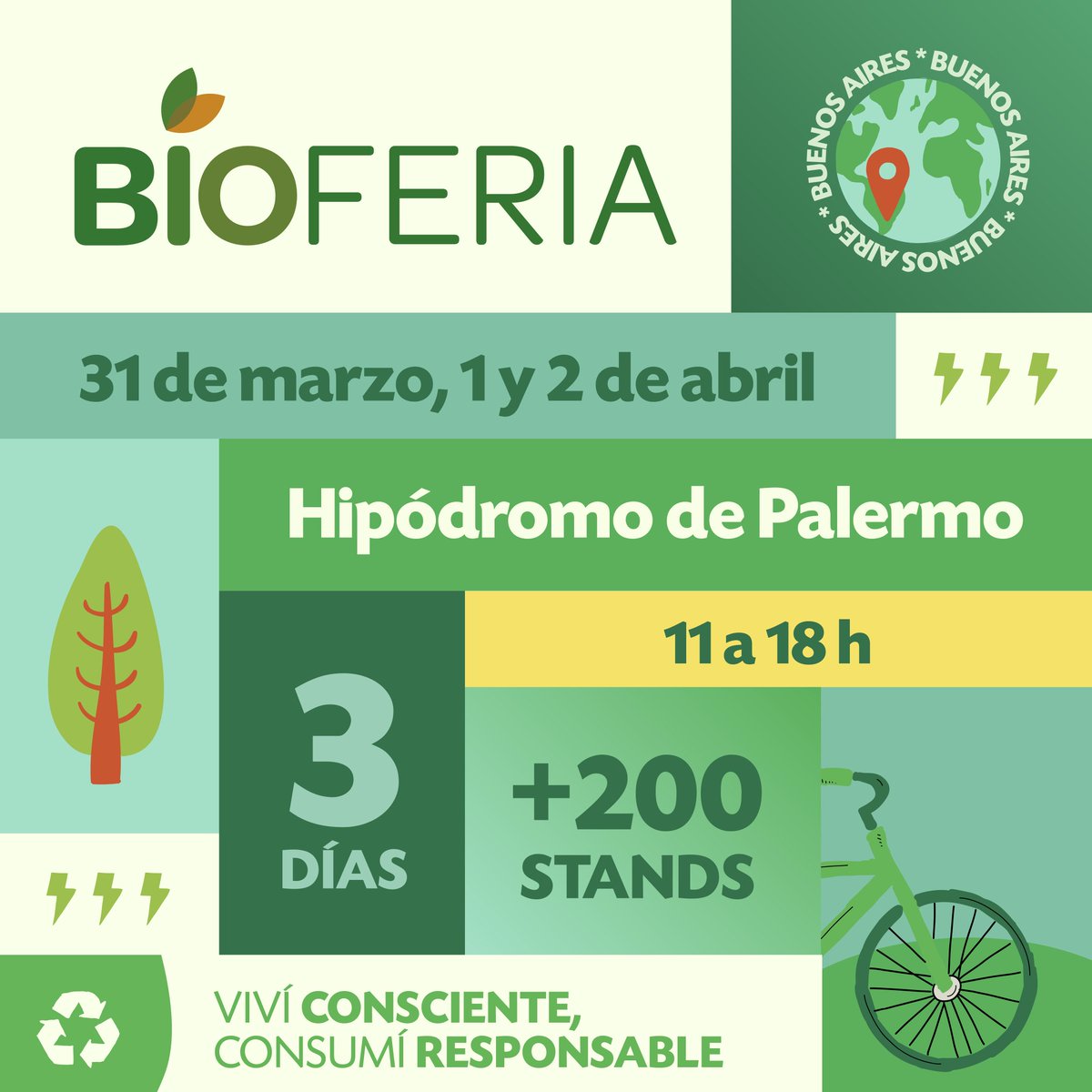 Pinta_Evento's tweet photo. ¡Comenzó la #Bioferia! ♻️🙌

Con charlas, stands, premios y música, la feria propone vincularte y disfrutar de acciones relacionadas a la #sustentabilidad, la #EconomiaCircular, el #ConsumoResponsable y más

📍@HipodromoArgPal
🗓 Del 31/3 al 2/4
👉Entradas https://t.co/e9yQqQDJW4 https://t.co/OSLZlSUbW4