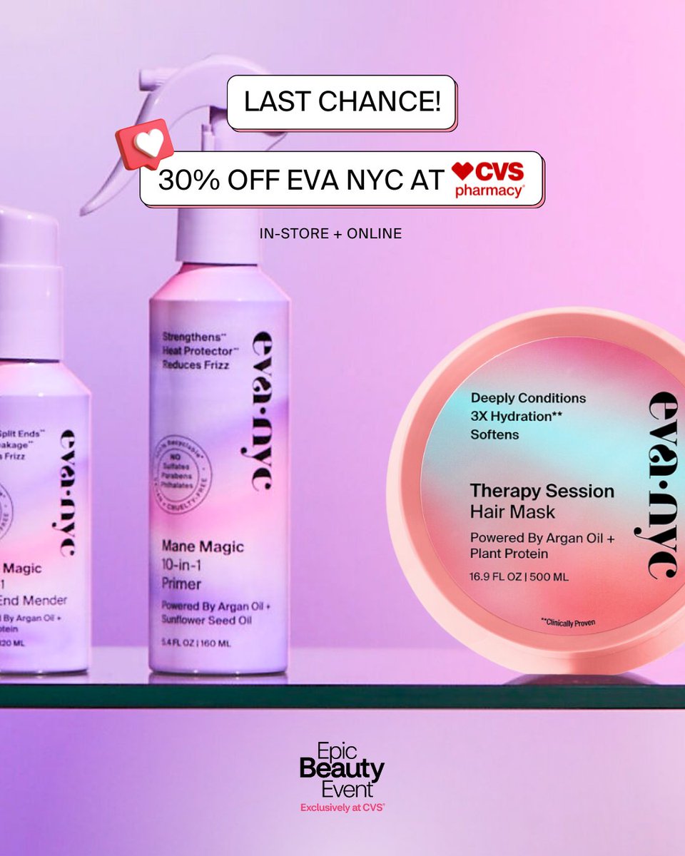 evahairnyc's tweet image. Tomorrow&apos;s the LAST CHANCE to receive 30% OFF on #EvaNYC at @cvspharmacy during the #CVSEpicBeautyEvent 🛍️ 
Shop in-store at your local #CVS or online ⤵️
bit.ly/3TVg72C