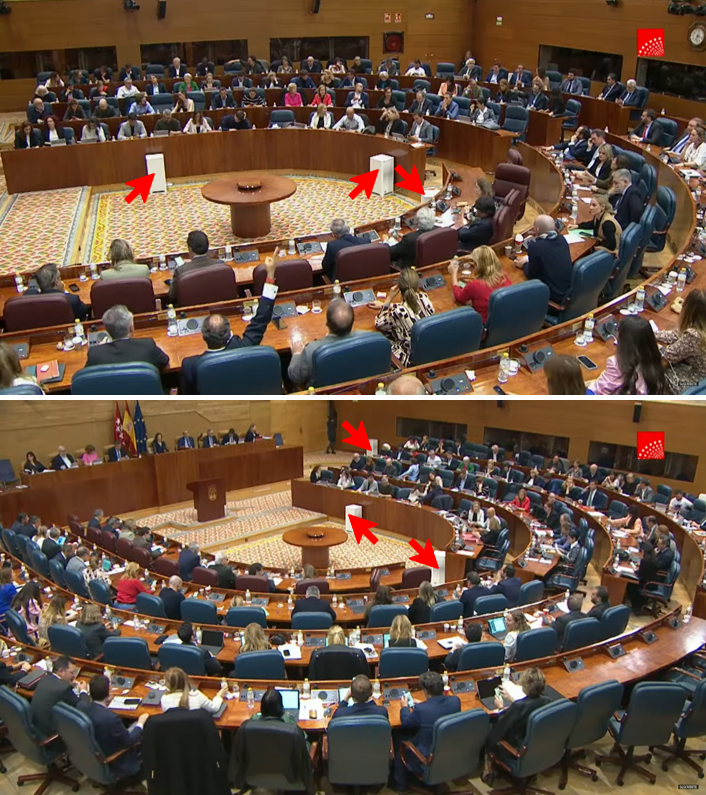 nousaerons's tweet photo. The Madrid 🇪🇸 parliament has installed several air purifiers in the main debate hall.
Source : https://t.co/Y0HV5OjI4X
Thansk to @BernulliT for reporting. https://t.co/sQpfMxWRU3