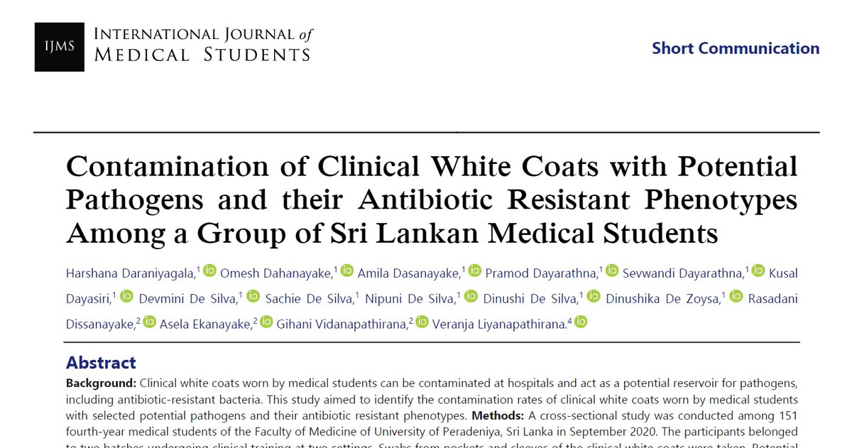 VeranjaL's tweet photo. Attire and antibiotic resistance. Reservoirs of AMR are far and wide... their contribution to the burden of AMR needs further evaluation.
#AMR #antibioticresistance #antimicrobialresistance @TheIJMS 
https://t.co/7nxpRdjU9g https://t.co/DzdyQOH5fp
