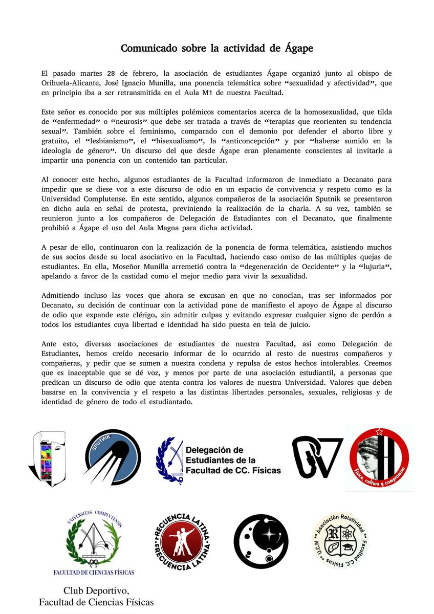 ❗️COMUNICADO SOBRE ÁGAPE❗️

Por parte de las asociaciones de nuestra facultad, Club Deportivo y Delegación de estudiantes.