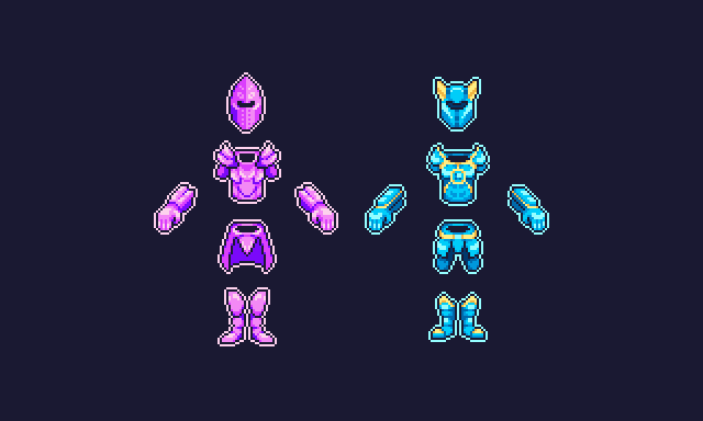 Crystal and diamond pixel art armor sets for 
<a href="/WalkScape/">WalkScape</a> #pixelart