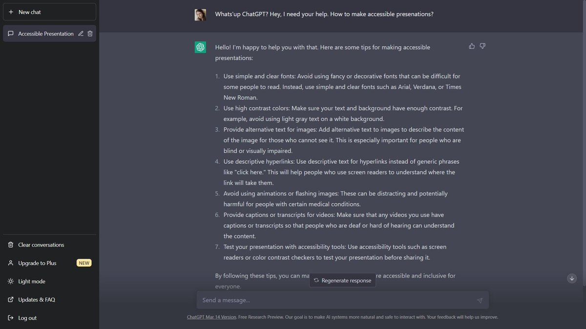 vifirsanova's tweet image. Google Bard vs ChatGPT vs Bing Chat

I prefer Google Bard. The interface is lighter, the output is more concise and informative, and I love how the model highlights the text in bold and provides drafts along with the final results

#ConvAI