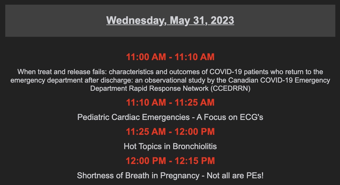 Dan Kim (@dan___kim) on Twitter photo "Everyday Excellence in EM" at #CAEP23 for Wednesday, May 31st features <a href="/COVID_registry/">Canadian COVID Registry</a> #CCEDRRN <a href="/DocMaximum/">Maxim Ben-Yakov</a> <a href="/catherinevarner/">Catherine Varner</a> & more! "Everyday Excellence in EM" at #CAEP23 for Wednesday, May 31st features <a href="/COVID_registry/">Canadian COVID Registry</a> #CCEDRRN <a href="/DocMaximum/">Maxim Ben-Yakov</a> <a href="/catherinevarner/">Catherine Varner</a> & more!