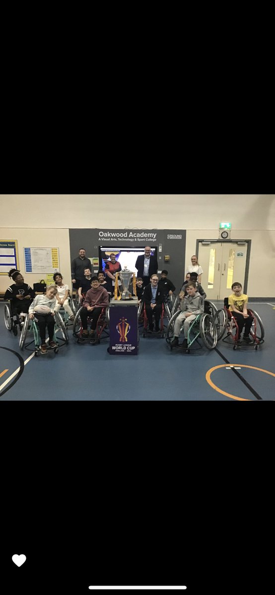 We were lucky enough to be visited today by the wheelchair rugby league World Cup trophy! What a great end to pupils lessons delivered by @SRDFoundation. #activeoakwood #activity #wheelchairrugby