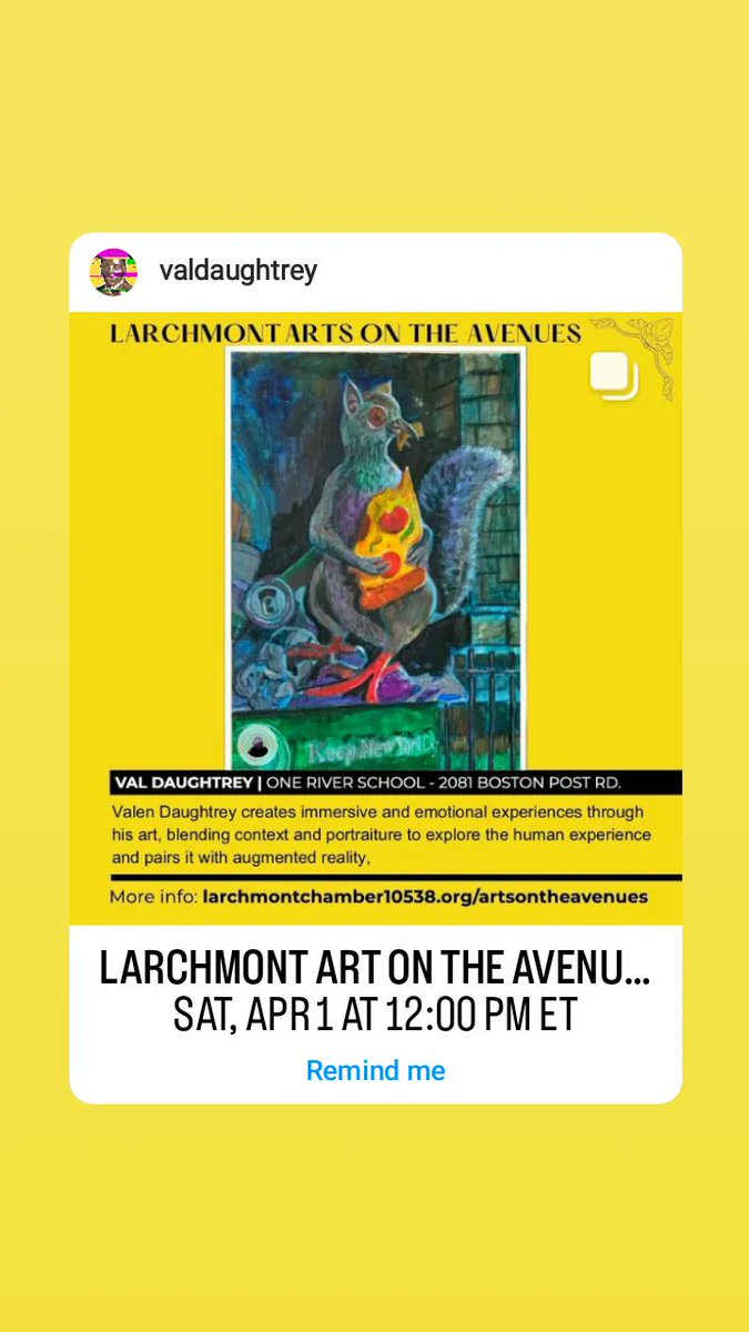 valdaughtrey's tweet photo. For the second year in a row I will be apart of Larchmont Arts on the Avenues.

I will be displaying my works at One River School of Art and Design (2081 Boston Post Rd, Larchmont NY 10538) from April 1st to April 30th.

For more information visit https://t.co/6b2bpea59P

#art https://t.co/0DEmAm9337
