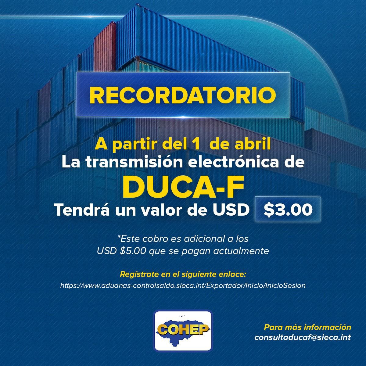 COHEPHonduras's tweet photo. 🛑Importante información sobre la DUCA-F a partir del 1 de Abril 2023 ⤵️⤵️

Las empresas deben   Registrarse en el siguiente enlace: https://t.co/Srrh19MrsU https://t.co/UL22H2pcMq