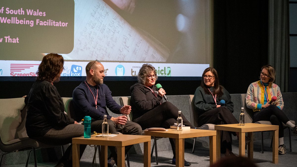CardiffAnimFest's tweet photo. Can you believe it's been a week since the first #miniCAF?!✨

Here are some of our photo highlights from Friday featuring, Saeed Ahmed @CM_Cardiff, Lucy Izzard @aardman, the Wellbeing in Animation Panel &amp; @Illustrationclb - all captured by our amazing photographer Chris James!📸 https://t.co/gJyaS0AohM