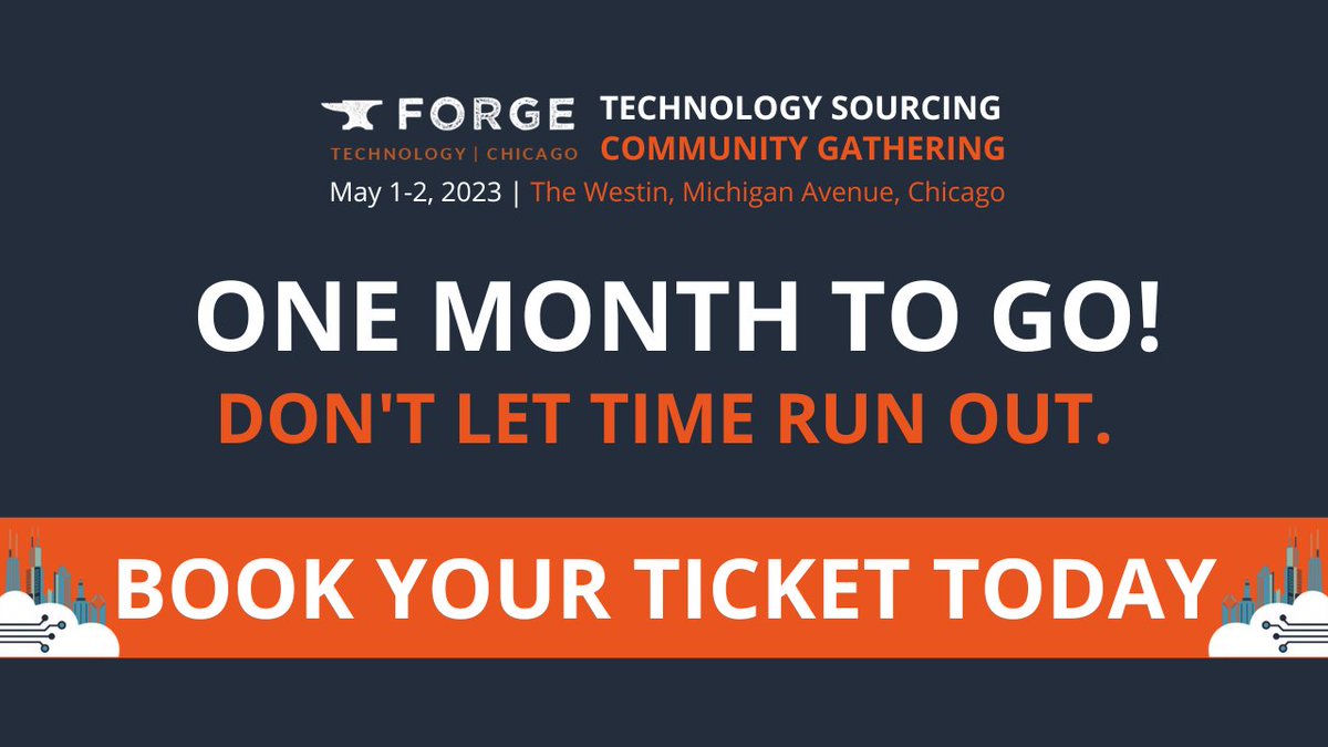 procurefoundry's tweet image. ONE MONTH TO GO!

Don’t let time run out … grab your ticket and join us in Chicago at the meeting place for leaders in tech procurement.

Book your ticket today:
hubs.li/Q01JDbJq0

#ForgeTech23 #techprocurement #techsourcing