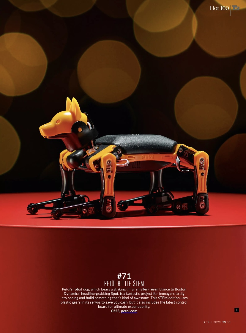 PetoiCamp's tweet photo. The Petoi Bittle robot dog is a game-changer in the world of robotics - and it's been recognized as one of the most exciting gadgets in T3 Magazine's Hot 100!
https://t.co/IwxlxPoyGA
#Petoi #Bittle #OpenCat #STEM #robot #OpenSource #robotics #gadget #STEMEducation #programming https://t.co/9pP51MFaDO