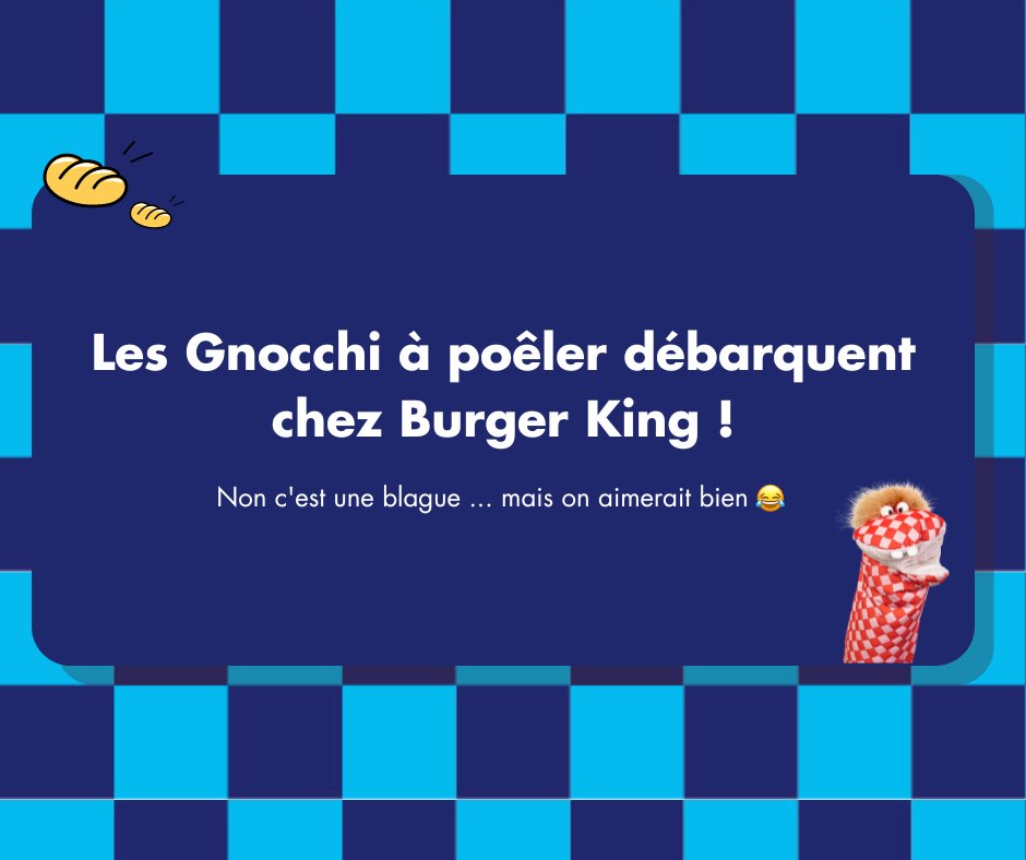 Lustucru Sélection (@lustucruselect) on Twitter photo Et si nous vous disions que les Gnocchi à poêler débarquent chez <a href="/BurgerKingFR/">Burger King France</a> ?! 🍔
Bien sûr, c'est une blague ! Mais avouez que cela aurait été une belle surprise 😂
#1erAvril #LustucruSelection #Humour #gnocchi #miam #GnocchichezBurgerKing #PoissondAvril Et si nous vous disions que les Gnocchi à poêler débarquent chez <a href="/BurgerKingFR/">Burger King France</a> ?! 🍔
Bien sûr, c'est une blague ! Mais avouez que cela aurait été une belle surprise 😂
#1erAvril #LustucruSelection #Humour #gnocchi #miam #GnocchichezBurgerKing #PoissondAvril