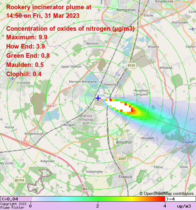 plumeplotter's tweet photo. Latest Rookery incinerator plume plot, 14:50 31/03/23 #HowEnd #GreenEnd #Maulden https://t.co/6XE3R6ZwYP https://t.co/bWGGPx4o3z